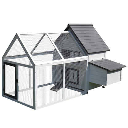 PawHut Chicken Coop with Run Wooden Hen House Pet Poultry Coops Cages Small Animal Outdoor Pen with Nesting Box 166 x 124 x 112cm 