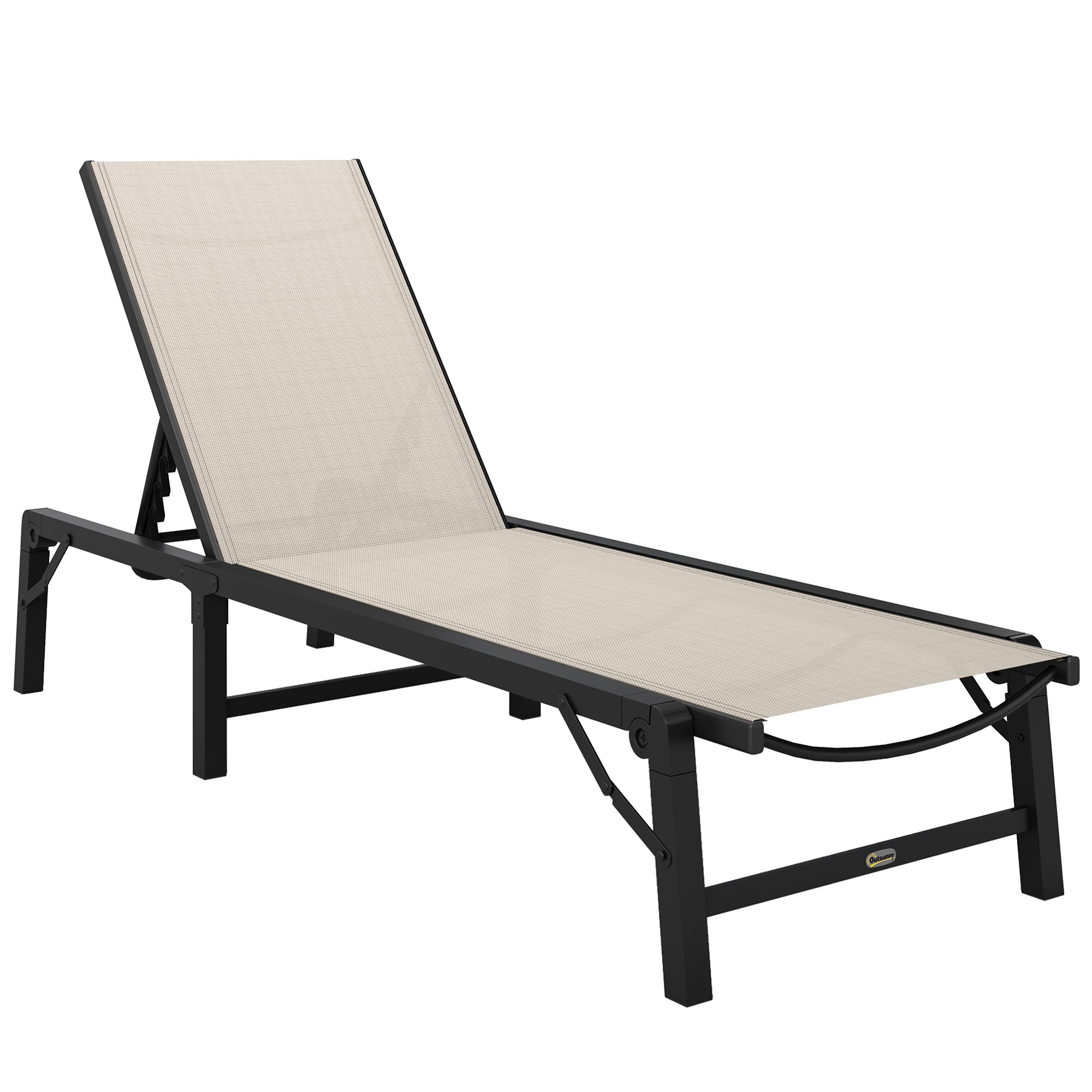 Outsunny Folding Sun Lounger, 5-Position Adjustable Garden Chaise Lounge Sunbed, Steel Frame Reclining Chair for Beach, Porch, Patio, Camping, Khaki 