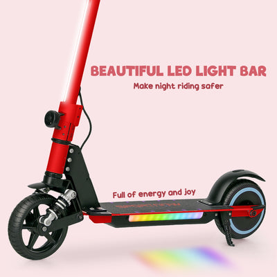 SPORTNOW Folding Electric Scooter for Kids Age 6-14 with Dual Brakes, Front Suspension, LED Colourful Lights and Display, 6.8kg Lightweight Aluminium E Scooter, Up to 14 KM/H & 6 KM, Red 