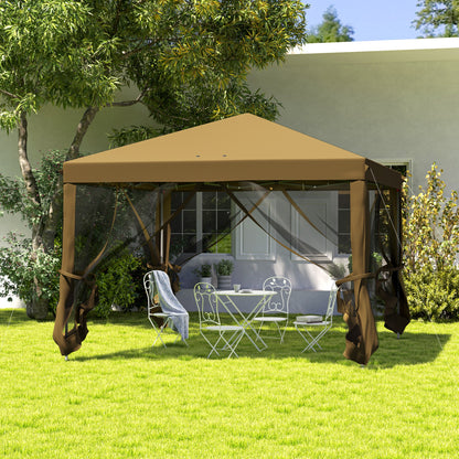 Outsunny 3 x 3\'c2\'a0m Pop Up Gazebo, 420D Garden Tent Canopy with Removable Mesh Sidewall Netting, Carry Bag for Garden Patio Outdoor, Khaki