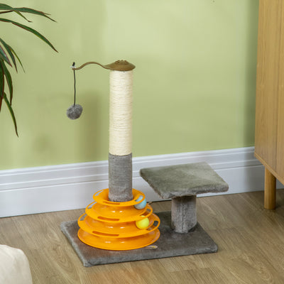 PawHut 56cm Cat Tree Tower Activity Centre, Climbing Stand Kitten House Furniture w/ Scratching Posts, Toy Ball - Grey 