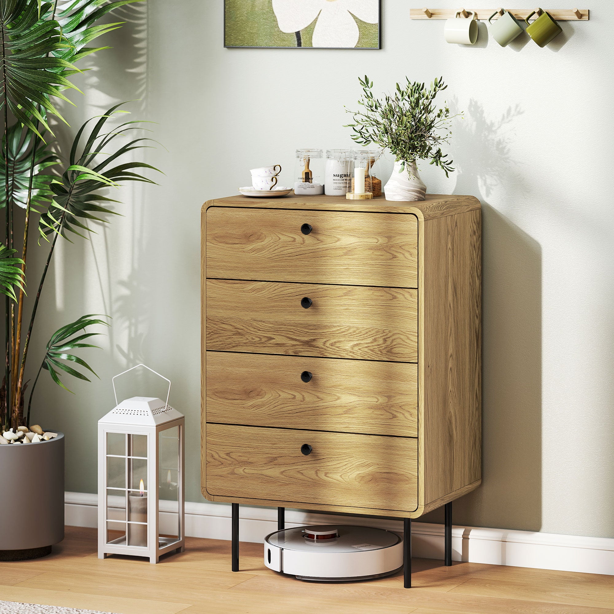 HOMCOM Modern Chest of Drawers with 4 Drawers - Oak 