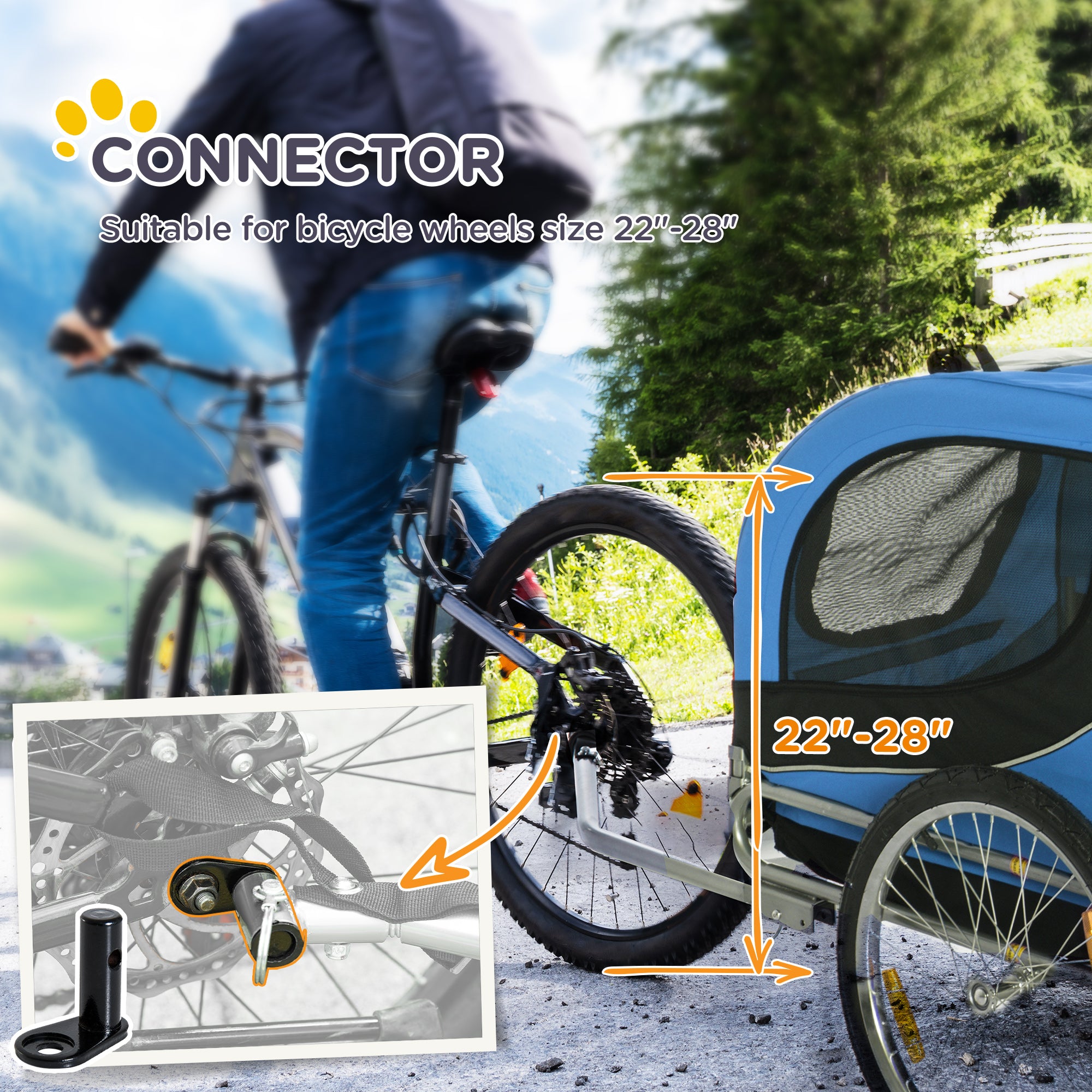 PawHut Steel Dog Bike Trailer Pet Cart Carrier for Bicycle Kit Water Resistant with Hitch Coupler Travel Black and Blue 