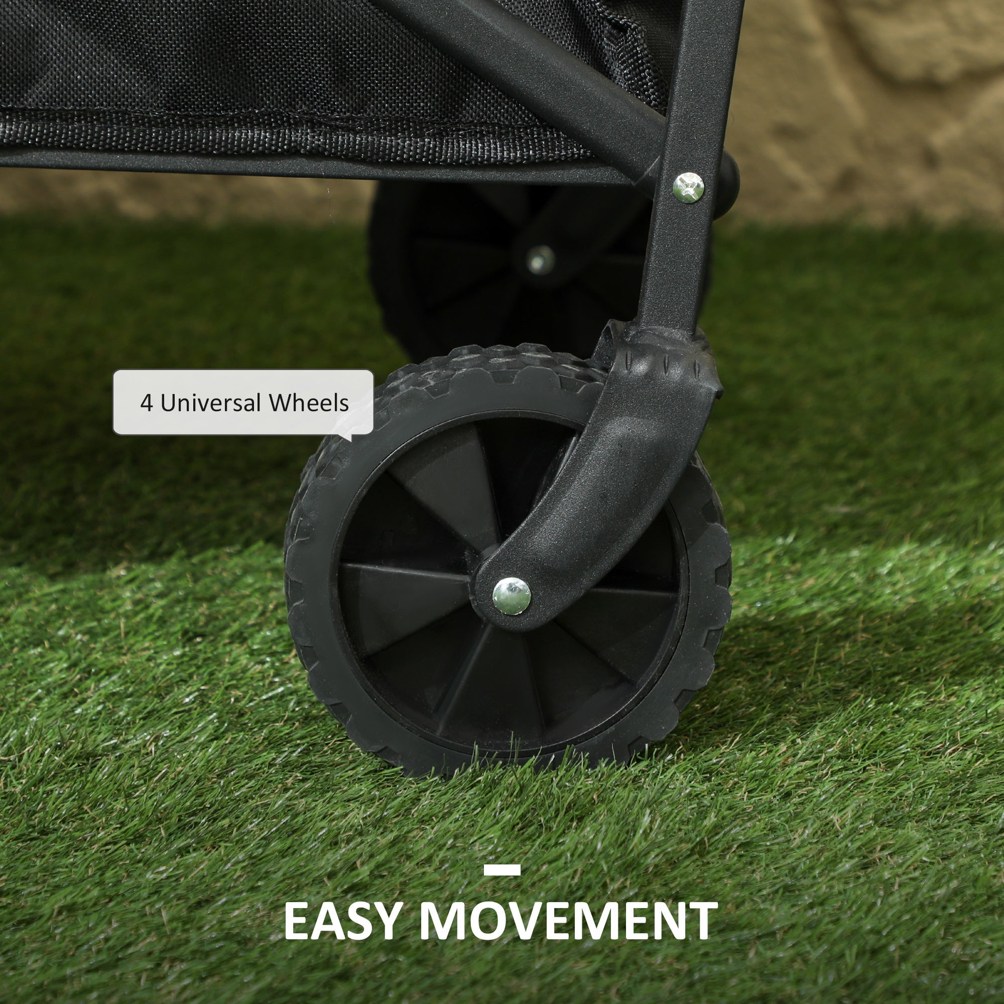 Outsunny 41L Festival Trolley on Wheels, Small Garden Folding Trolley Cart, 60kg Heavy Duty Collapsible Folding Wagon with Adjustable Handle and Carrying Bag for Beach, Camping, Festival, Black 