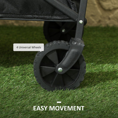 Outsunny 41L Festival Trolley on Wheels, Small Garden Folding Trolley Cart, 60kg Heavy Duty Collapsible Folding Wagon with Adjustable Handle and Carrying Bag for Beach, Camping, Festival, Black 