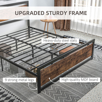 HOMCOM King Size Metal Bed Frame with Headboard & Footboard, Strong Slat Support Full Bed Frame w/ Underbed Storage Space, Bedroom Furniture For Adults 
