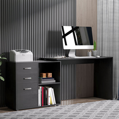 HOMCOM L Shaped Computer Desk, Reversible Home Office Desk with Drawers, File Cabinet and Storage Shelves, Study Table, 117 x 83.5 x 76cm, Black 
