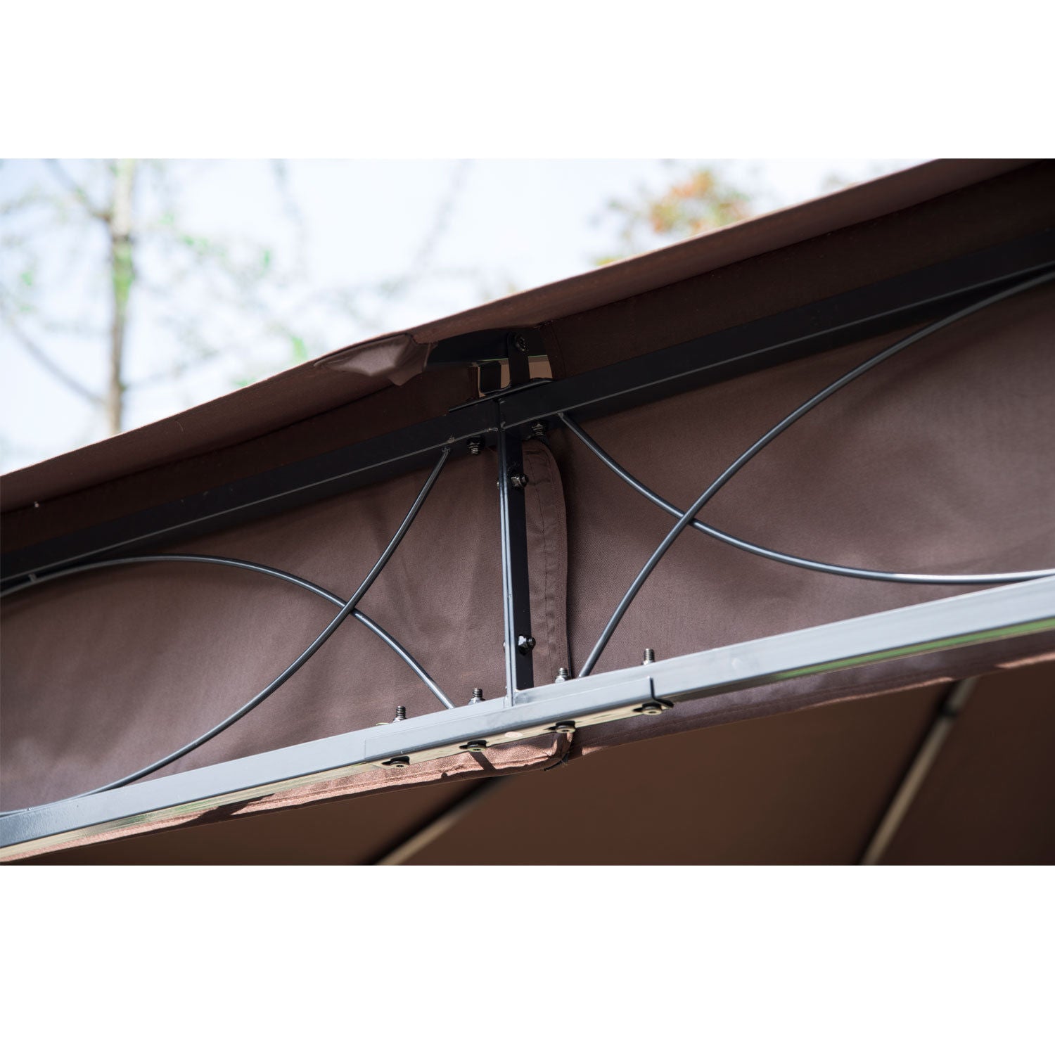 Outsunny 3 x 3(m) Garden Gazebo, Outdoor Gazebo Canopy Shelter with Curtains and Steel Frame for Lawn, Yard and Deck, Coffee 