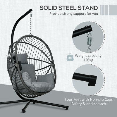 Outsunny Metal Stand Hanging Egg Chair, with Full Body Padded Seat - Grey 