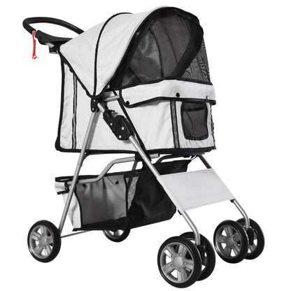 PawHut Pet Stroller for Small Miniature Dogs Cats Foldable Travel Carriage with Wheels Zipper Entry Cup Holder Storage Basket Grey 