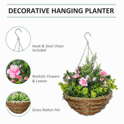 Outsunny Set of Two Hanging Lisianthus Flower Pots - Pink/Green 