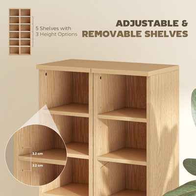 HOMCOM Set of 2 CD Media Display Shelf Unit Tower Rack with Adjustable Shelves, Natural 
