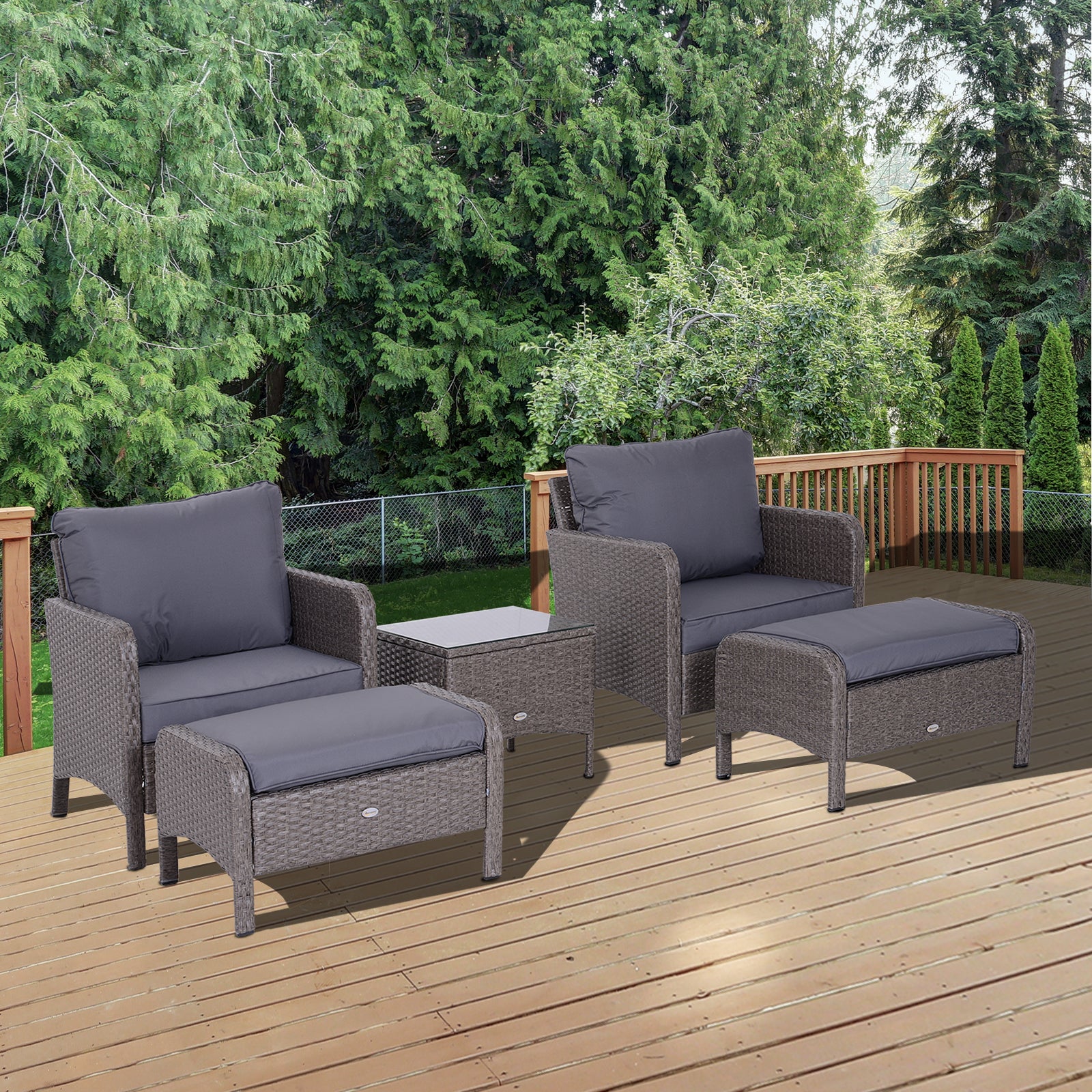Outsunny 2-Seater Rattan Furniture Set, Steel Frame-Grey 