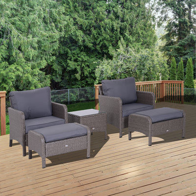 Outsunny 2-Seater Rattan Furniture Set, Steel Frame-Grey 