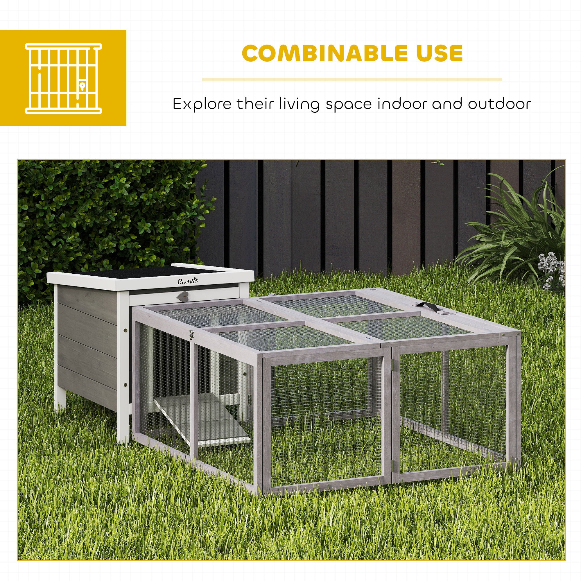 PawHut Rabbit Hutch Outdoor, Foldable Guinea Pig House with Openable Top, for 3 Bunnies, Ducks, Chickens, 110 x 105 x 50 cm 