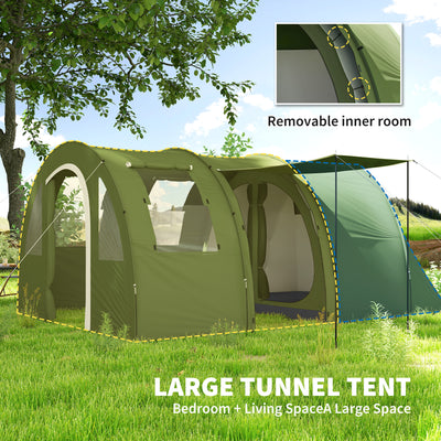 Outsunny 5-6 Man Camping Tent with 2 Room, Floor and Carry Bag - Green 