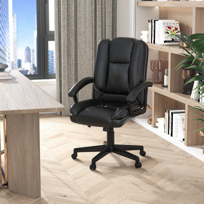 HOMCOM Office Chair, Computer Desk Chair, Mid Back Executive Chair with Adjustable Height and Swivel Rolling Wheels for Home Study, Black 