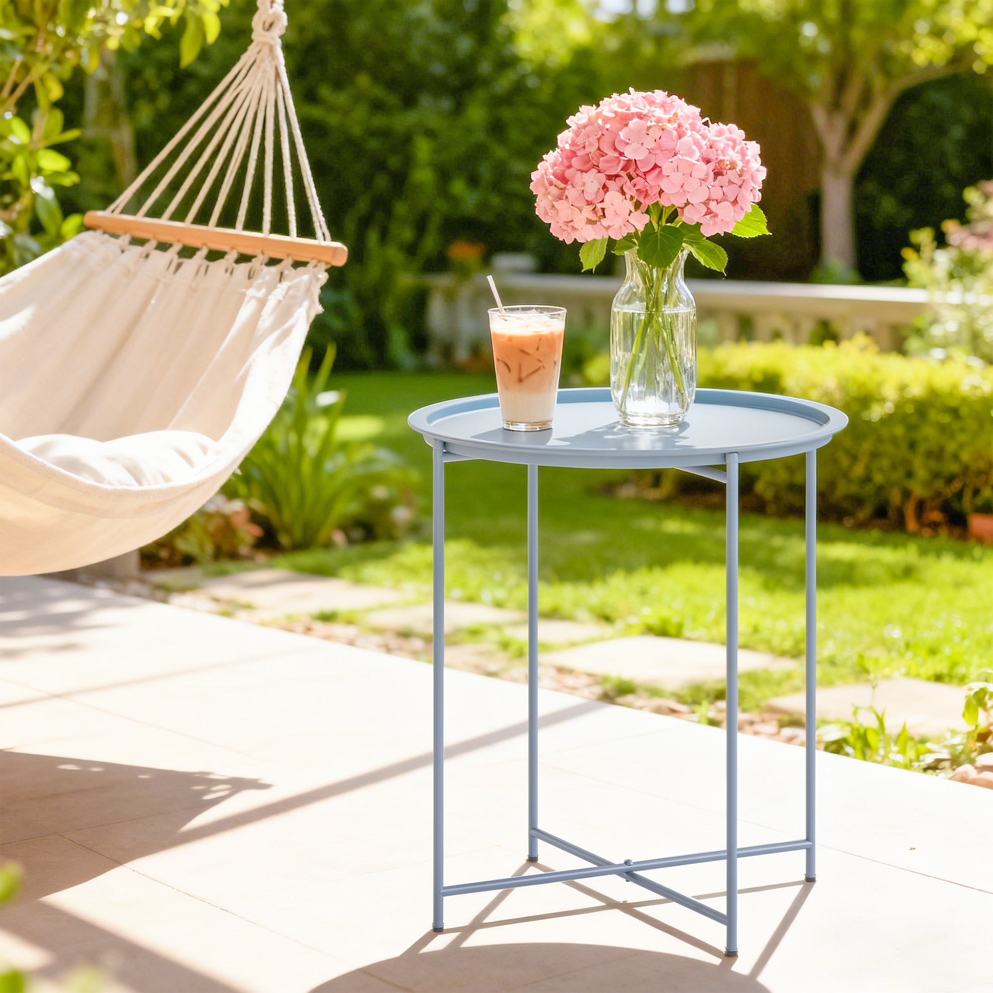 Outsunny Steel Removable Tray Top Garden Table - Blue Grey 