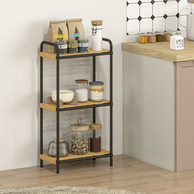 HOMCOM 3-Tier Bamboo Bathroom Storage Shelf, Freestanding Narrow Shelving Unit with Slatted Shelves for Kitchen Bathroom Living Room, 41.5 x 21.5 x 77.5 cm, Natural and Black 