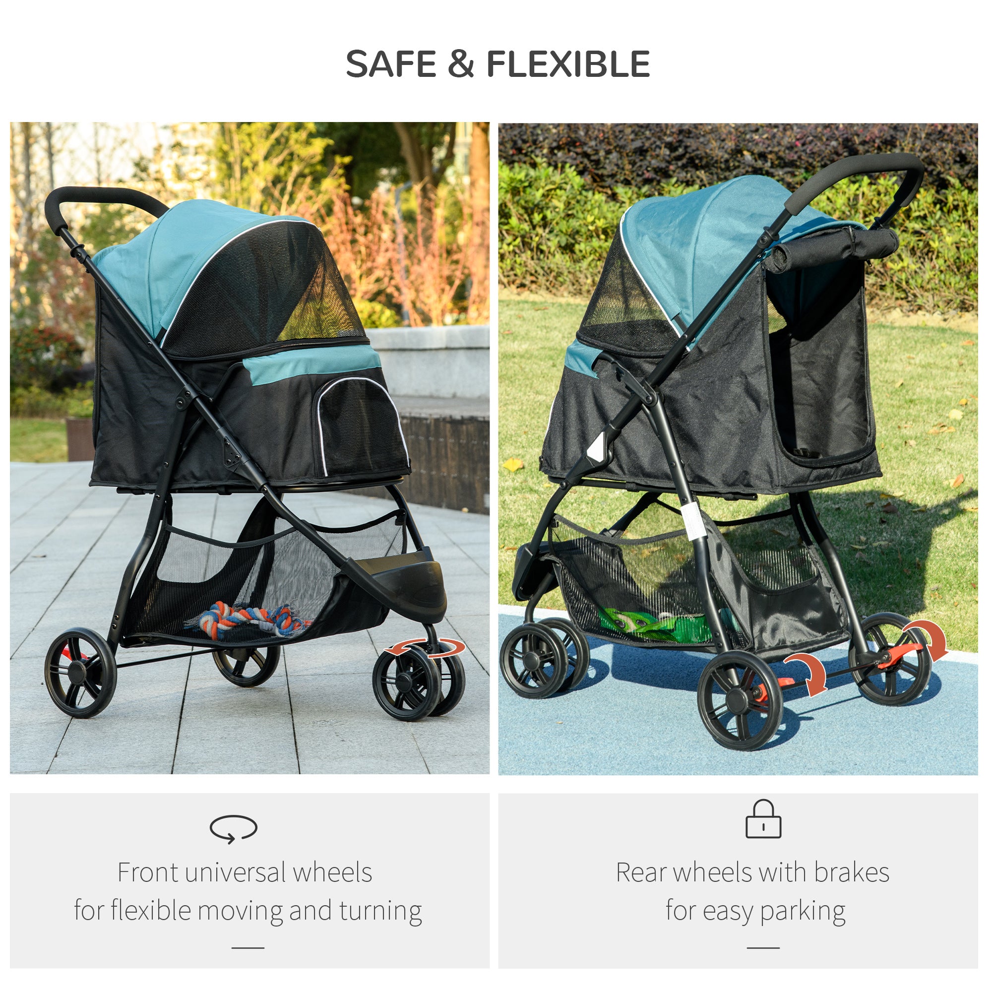 PawHut Foldable Pet Stroller w/ Rain Cover, for XS Dogs, S Dogs - Dark Green 