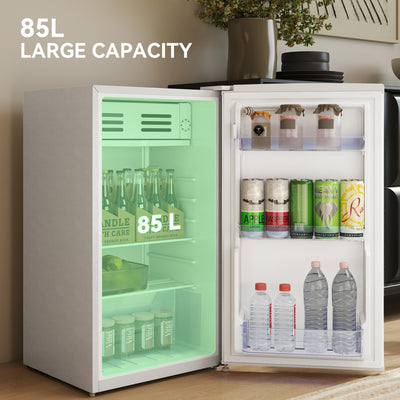 HOMCOM Under Counter Fridge, 85L Small Retro Refrigerator with Chiller Box, Adjustable Thermostat, Glass Shelves, White 