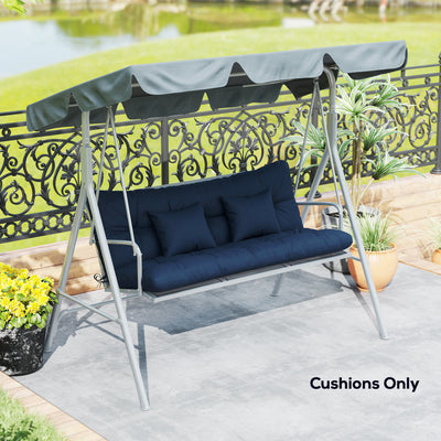 Outsunny Outdoor Seat Cushions Back Cushion with 2 Pillows, Water Repellent Seat Pads for 3-Seater Chair, Dark Blue 
