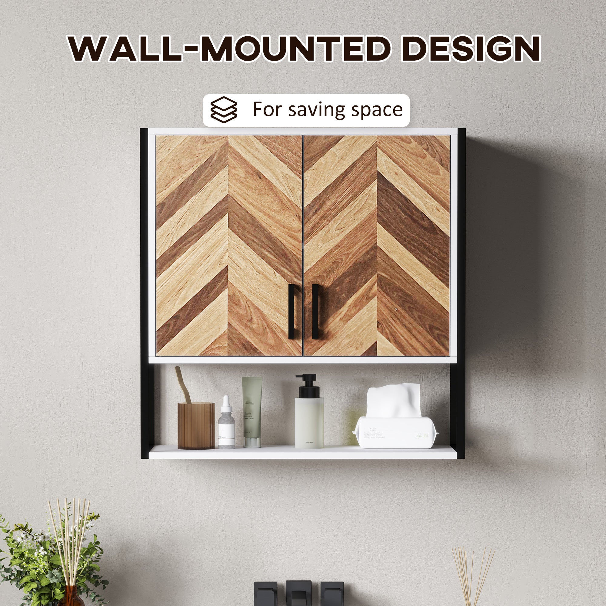 HOMCOM Bathroom Cabinet Wall Mounted, Bathroom Wall Cabinet Medicine Cabinet with 2 Doors, Adjustable Shelf, Walnut 
