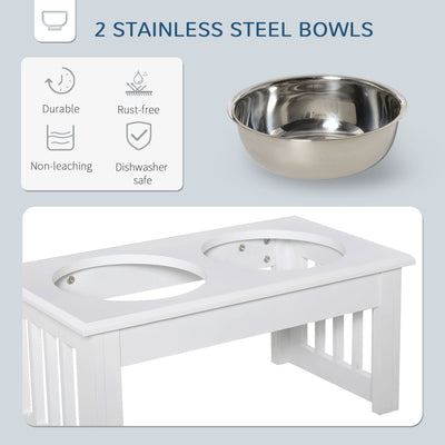 PawHut Raised Dog Feeding Bowls with Stand, Stainless Steel for  Extra Small and Small Dog, 44L x 24W x 15H cm - White 