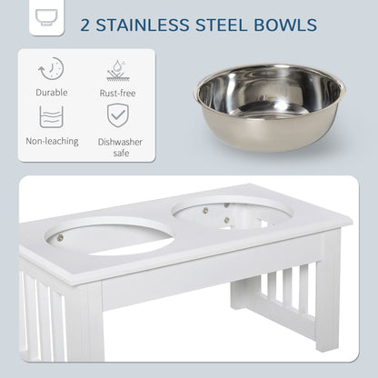PawHut Raised Dog Feeding Bowls with Stand, Stainless Steel for  Extra Small and Small Dog, 44L x 24W x 15H cm - White 