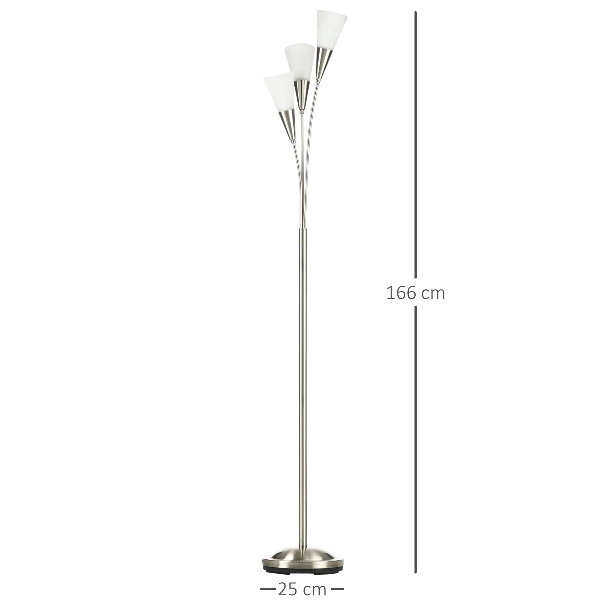 HOMCOM 3-Light Upright Floor Lamps for Living Room, Modern Standing Lamp for Bedroom with Steel Base, Bulb not Included, Silver 