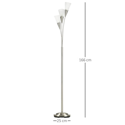 HOMCOM 3-Light Upright Floor Lamps for Living Room, Modern Standing Lamp for Bedroom with Steel Base, Bulb not Included, Silver 