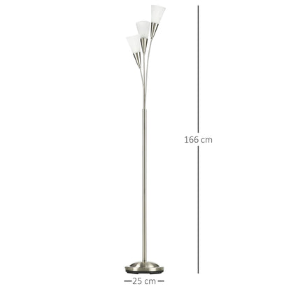 HOMCOM 3-Light Upright Floor Lamps for Living Room, Modern Standing Lamp for Bedroom with Steel Base, Bulb not Included, Silver 