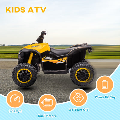 HOMCOM 12V Ride-On Quad Bike w/ Music, Horn, for Ages 3+ Years - Yellow 