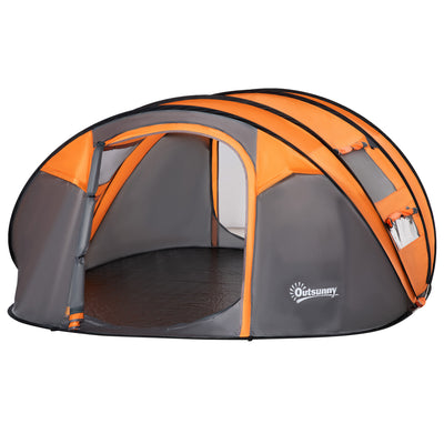 Outsunny 4-5 Person Pop-up Camping Tent Family Tent w/ 2 Mesh Windows & PVC Windows Portable Carry Bag for Outdoor Trip, Orange 