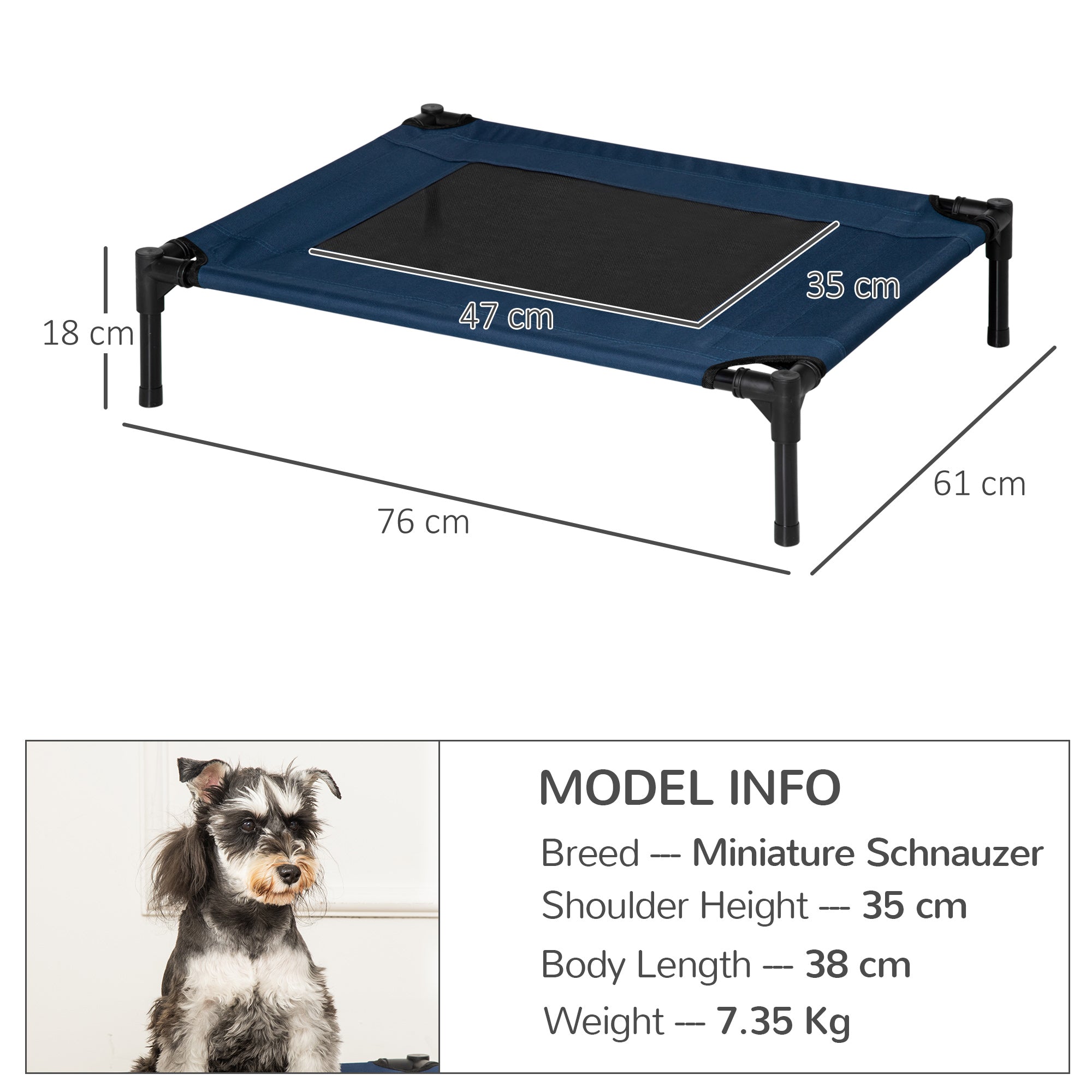 PawHut Raised Dog Bed Cat Elevated Lifted Puppy Pet Elevated Cot Portable Camping Basket – Blue (Medium) 