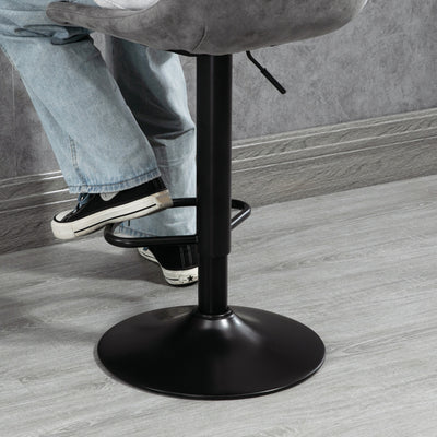 HOMCOM Bar Stools Set of 2, Swivel Counter Height Barstools with Back, Adjustable Bar Chairs, Breakfast Dining Stools for Kitchen Island Counter with Adjustable Steel Footrest & Base, Grey 