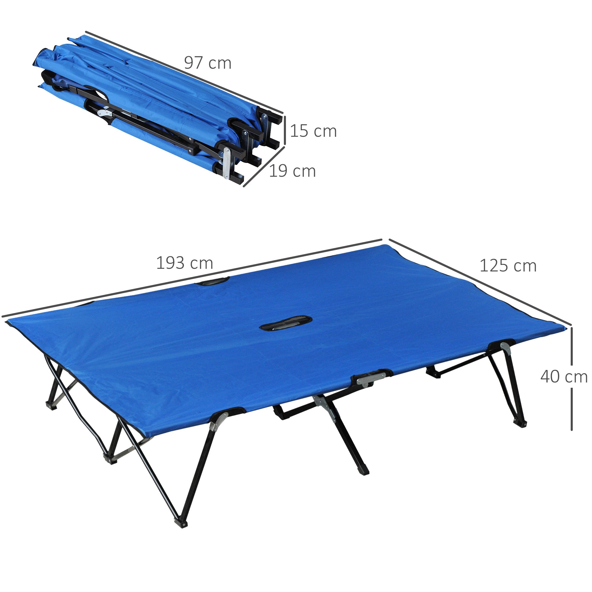 Outsunny Double Camping Cot Bed, with Bag - Blue 