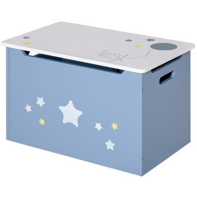 HOMCOM Kids Wooden Toy Box Children Storage Chest Organiser Side Handle Safety Hinge Play Room Furniture Blue 