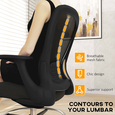 HOMCOM Draughtsman Chair, Mesh Drafting Chair, Ergonomic Office Chair with Flip-up Armrest, Adjustable Foot Ring, Black 