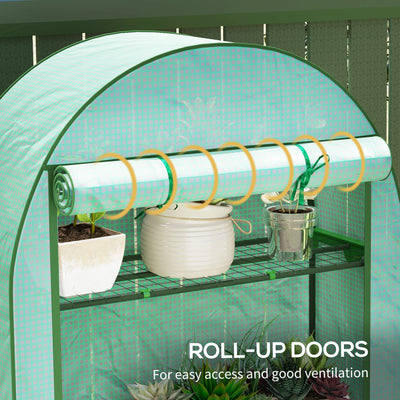 Outsunny 4 Tier Mini Greenhouse with Reinforced PE Cover, Portable Small Greenhouse with Roll-Up Door, 105 x 45 x 160cm, Green 