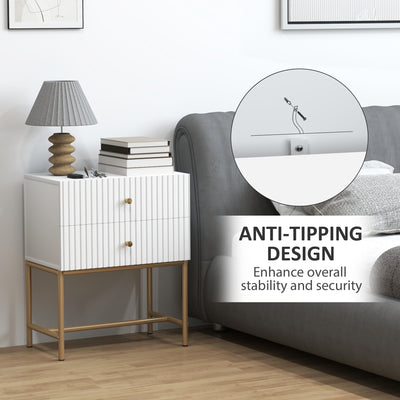 HOMCOM Elegant Two-Drawer Bedside Table - White 
