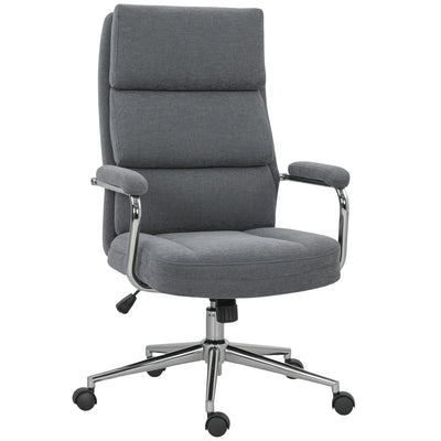 HOMCOM Executive Office Chair, Linen Fabric Computer Desk Chair with Double-Layer Back Cushion, Tilt Function, Height Adjustable for Home, Charcoal Grey 