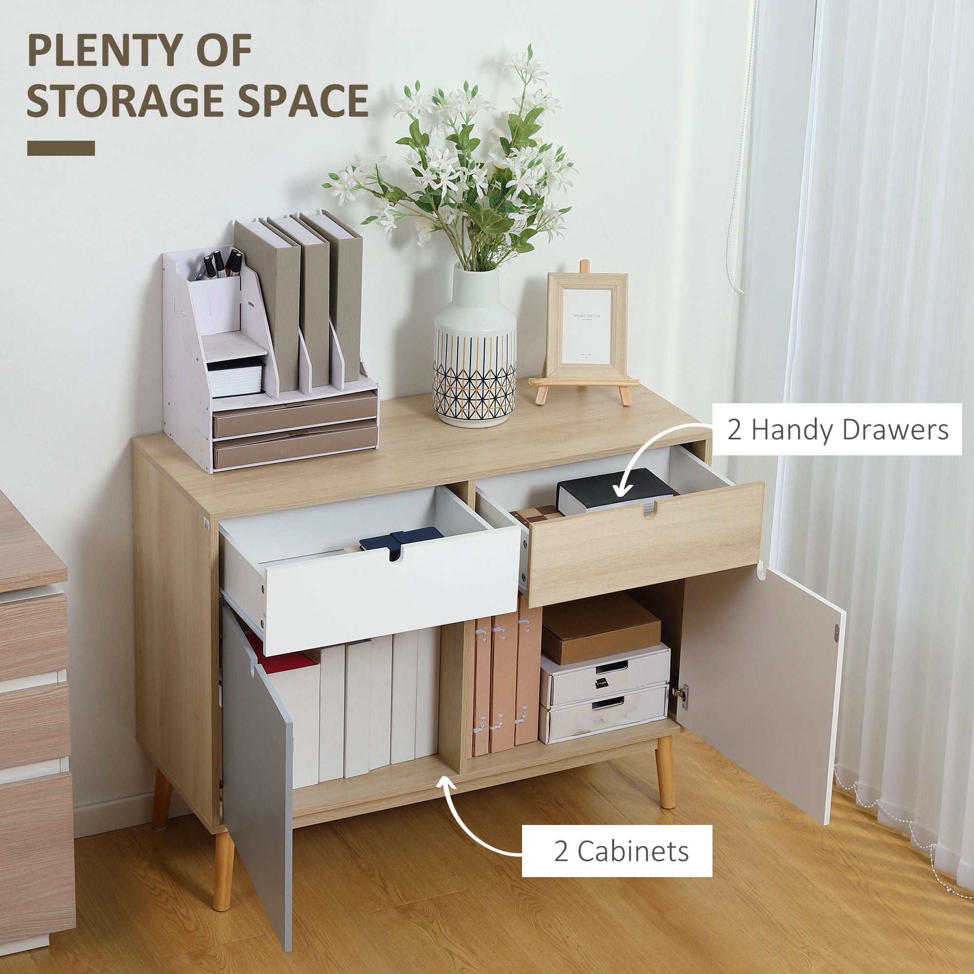HOMCOM Sideboard, Kitchen Storage Cabinet with Drawers and Door Cupboards for Dining Room, Living Room, Entryway,100W x 40D x 79.5Hcm, Multicoloured 