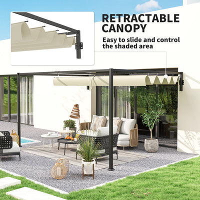 Outsunny 3 x 4m Lean To Steel Pergola, with Moving Fabric Canopy - Khaki 