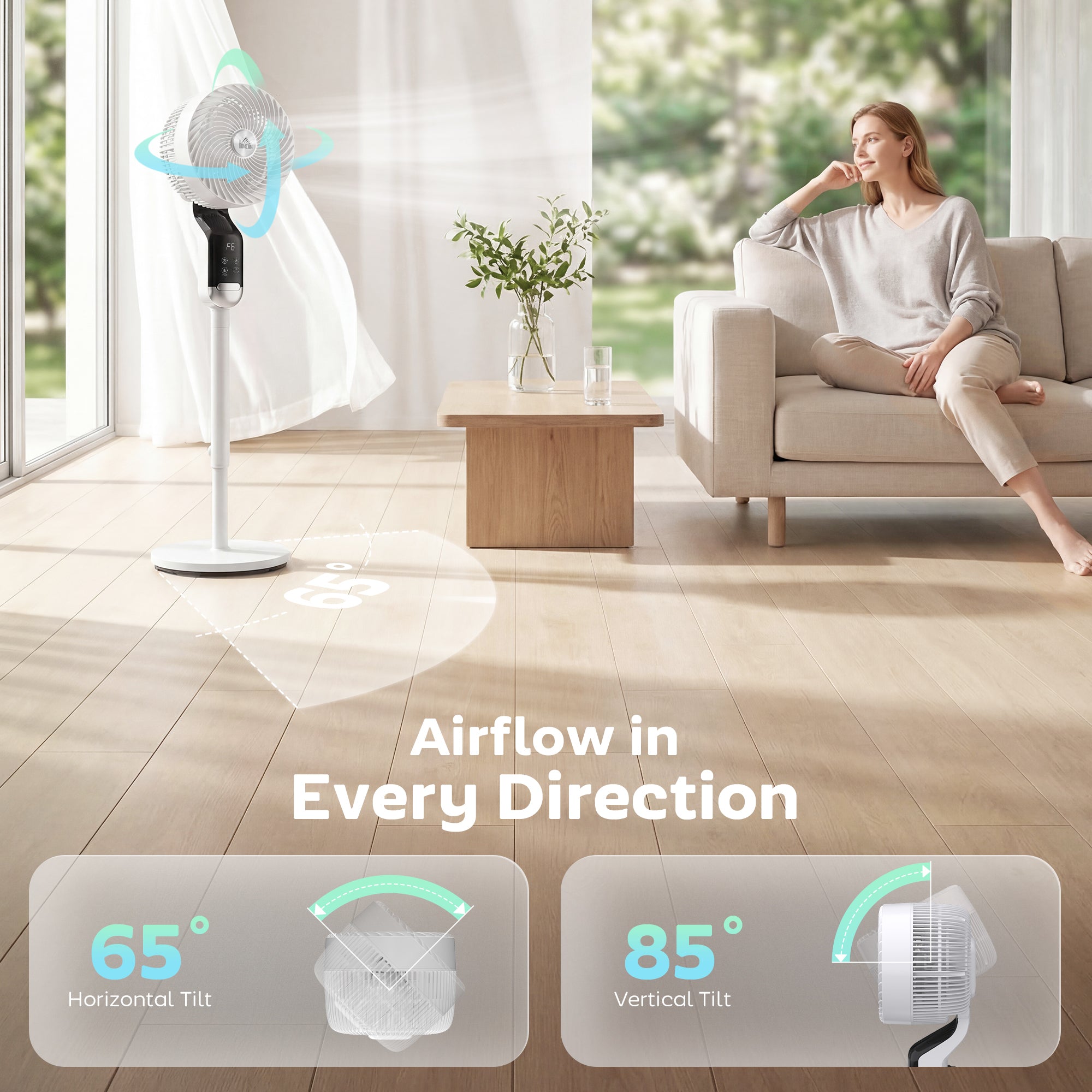 HOMCOM 20 dB Silent Standing Fan, 41in Pedestal Fan with Remote, Oscillating, 8 Speeds, Adjustable Height, 12H Timer 