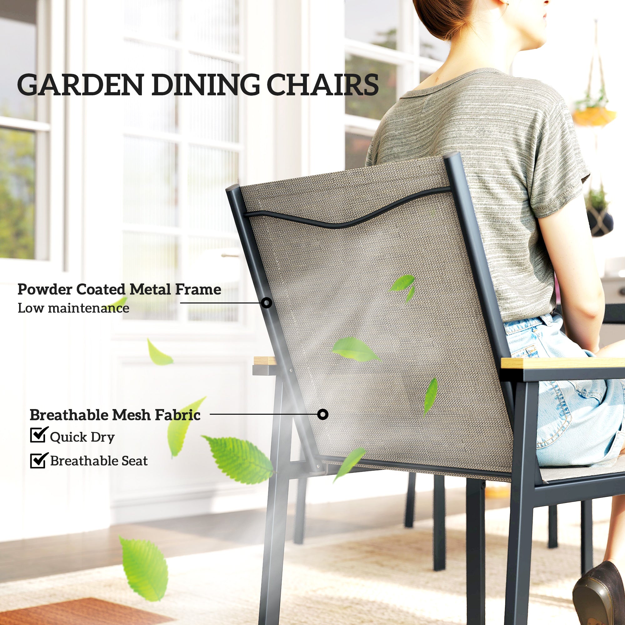 Outsunny Five-Piece Metal Dining Set, with Glass-Top Table - Khaki 
