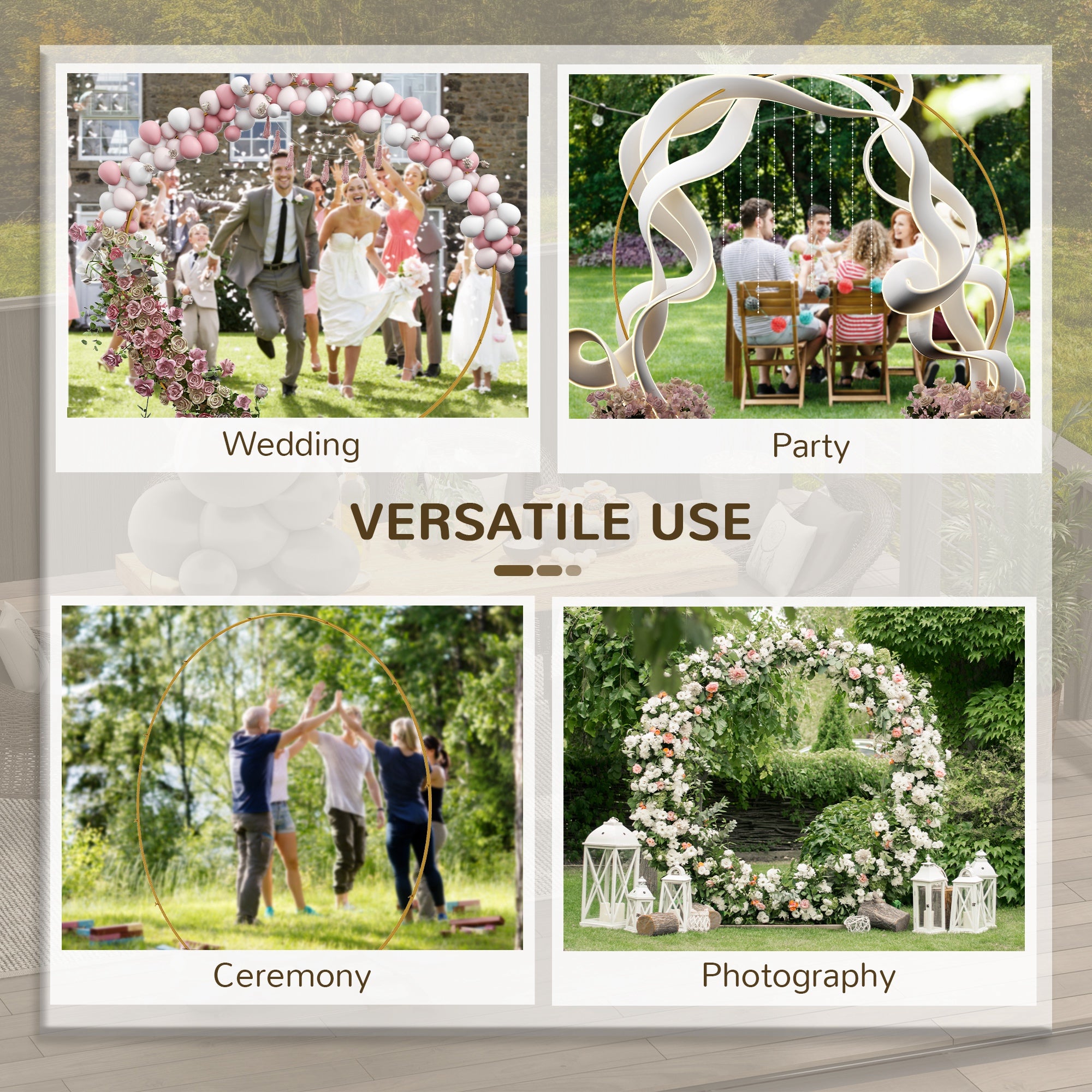 Outsunny 222cm Gold Tone Backdrop Stand, Round Metal Wedding Arch for Birthday Party, Bridal Shower, Graduation, Ceremony 