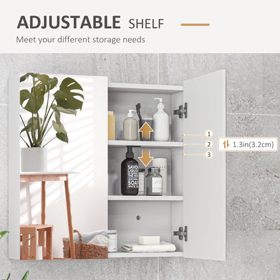 kleankin Bathroom Mirror Cabinet, Wall Mounted Bathroom Storage Cupboard with Adjustable Shelf, 60W x 15D x 60Hcm, High Gloss White 