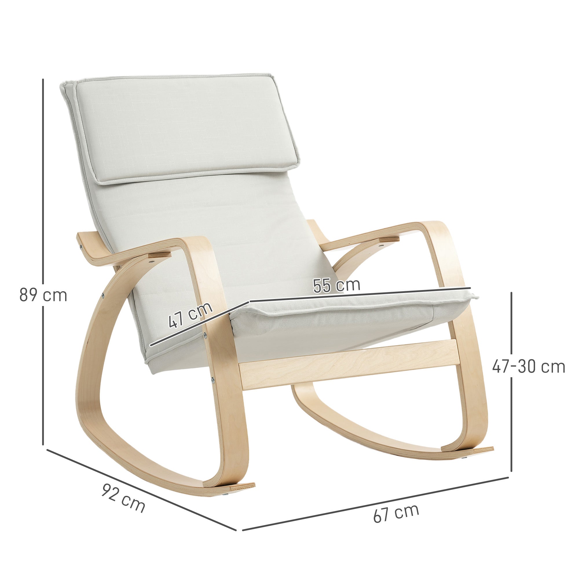 HOMCOM Comfortable Relax Rocking Chair, Upholstered Lounge Chair Recliner with High Back and Headrest for Living Room, Bedroom, Cream White 