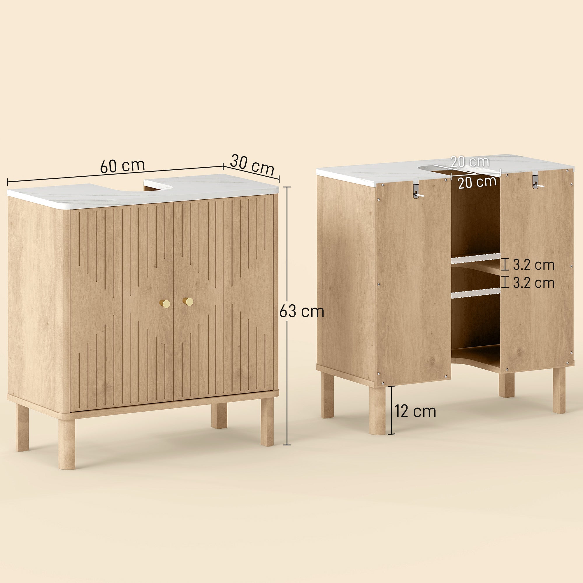 HOMCOM Under Sink Bathroom Cabinet for Basin without or with Pedestal - Oak